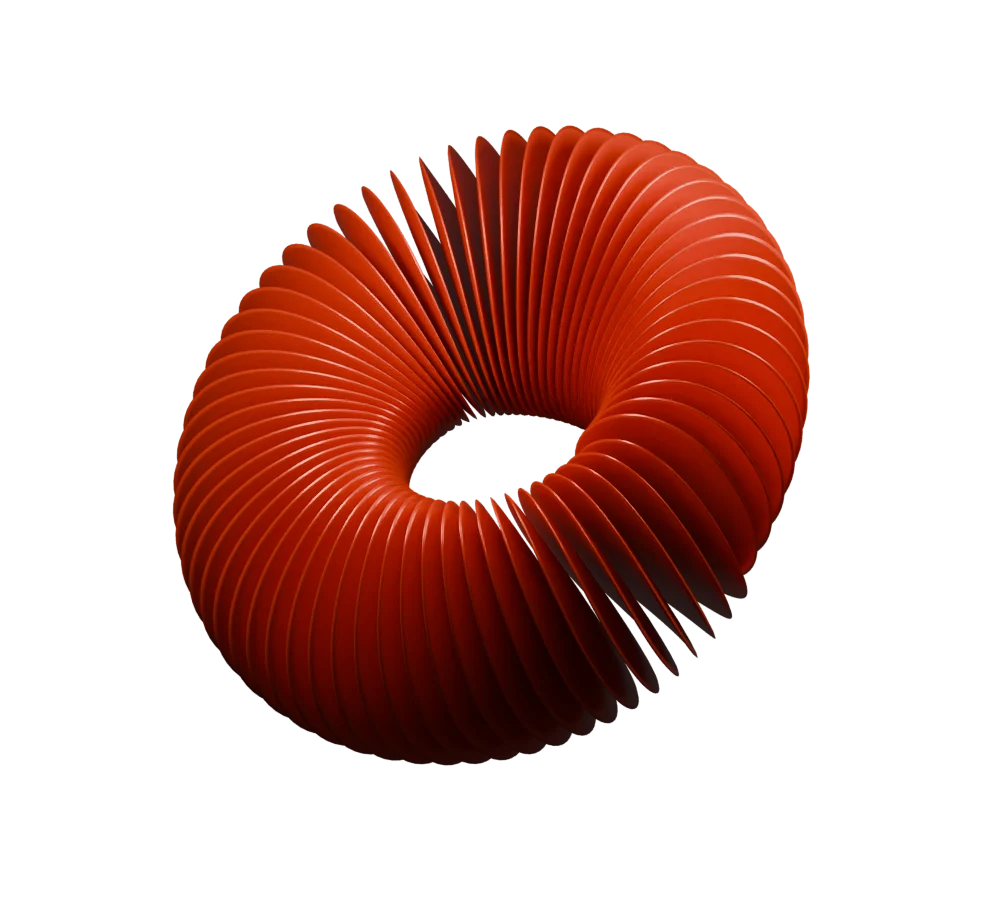 A red fin sculpture representing the evolve stage