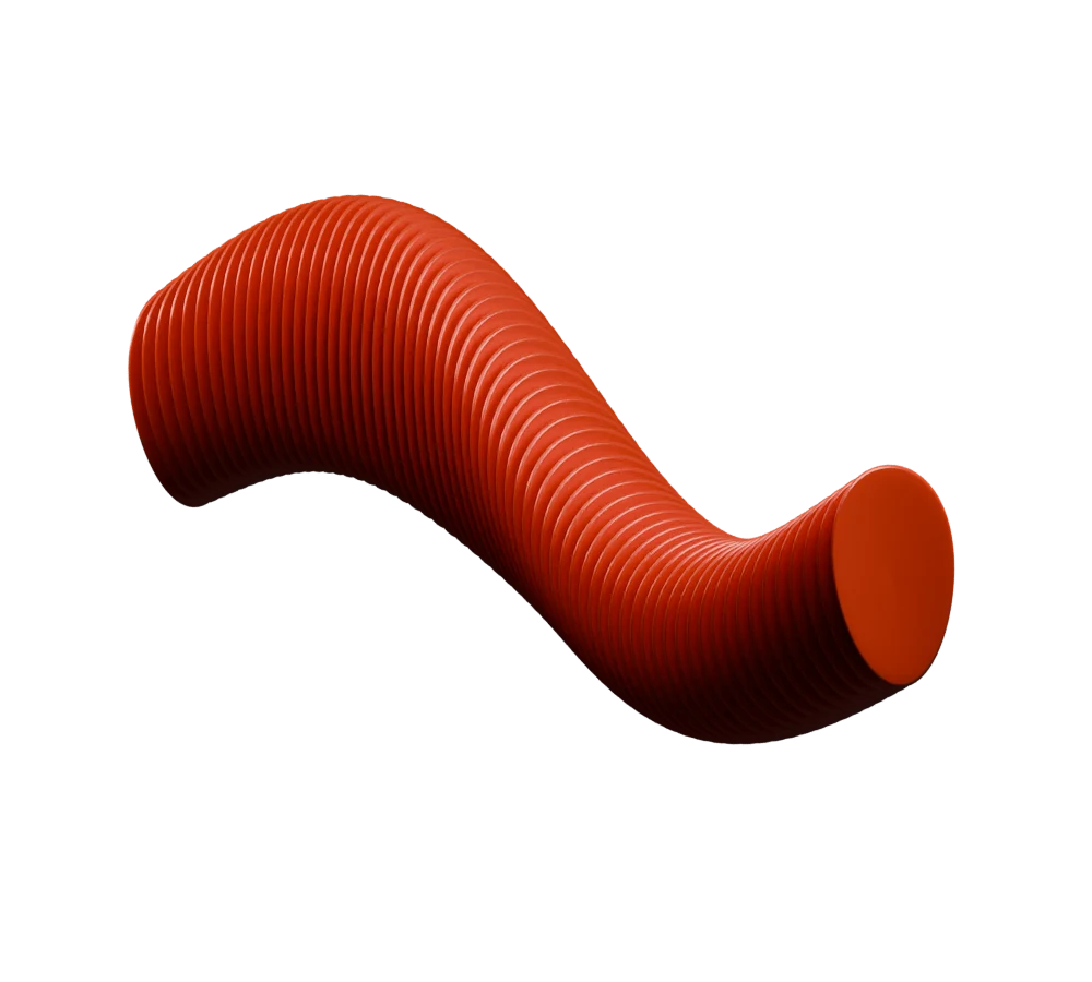 A red fin sculpture representing the prototype stage